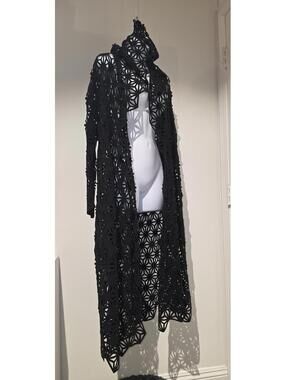 Paskal Black Laser Cut Duster Kimono Kaftan Robe Jacket Coat